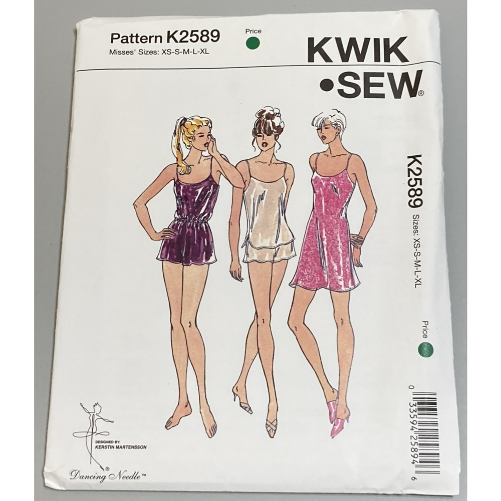 Kwik Sew Pattern K2589 Lingerie Camisole, Shorts, Chemise Size XS-XL UNCUT NOS